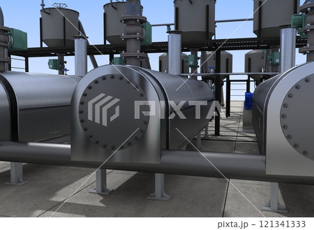 oil refinery, chemical production, waste processing plant, exterior visualization, 3D illustration, cg oil refinery, chemical production, waste processing plant, exterior visualization, 3D illustration, cg 121341333