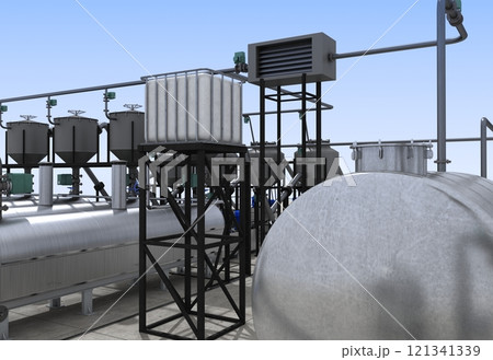 oil refinery, chemical production, waste processing plant, exterior visualization, 3D illustration, cg oil refinery, chemical production, waste processing plant, exterior visualization, 3D illustration, cg 121341339