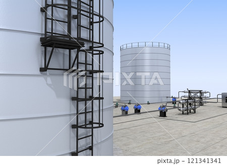 oil refinery, chemical production, waste processing plant, exterior visualization, 3D illustration, cg 121341341