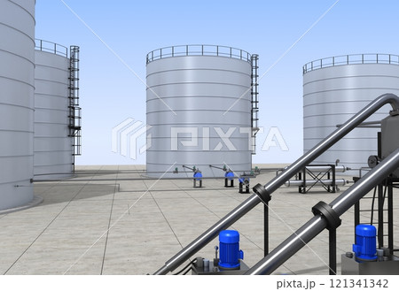 oil refinery, chemical production, waste processing plant, exterior visualization, 3D illustration, cg 121341342