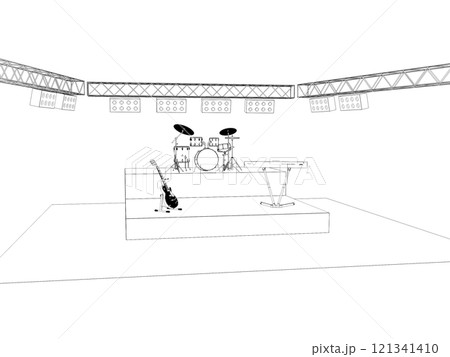 concert stage, contour visualization, 3D illustration, sketch, outline 121341410