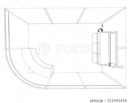interior, exhibition hall, contour visualization, 3D illustration, sketch, outline interior, exhibition hall, contour visualization, 3D illustration, sketch, outline 121341418