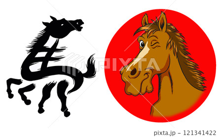 2026年午年、年賀状用パーツ筆文字イラストセット 2026年午年、年賀状用パーツ筆文字イラストセット 121341422