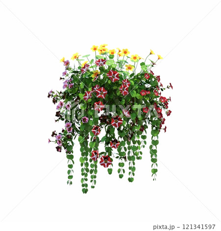 decorative flower in a pot isolated on white background, 3D illustration, cg render 121341597