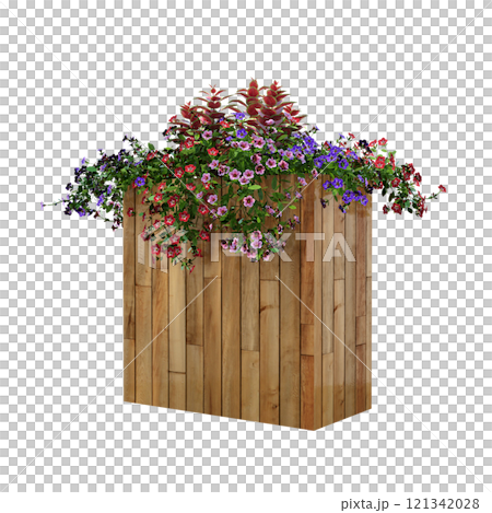 decorative flower in a pot isolate on a transparent background, 3D illustration, cg render 121342028