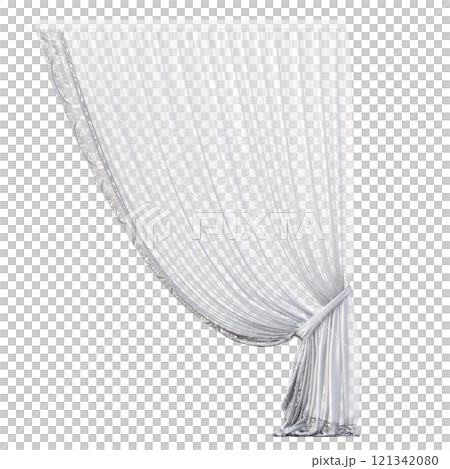 curtain isolated on a transparent background, interior decorations, 3D illustration, cg render 121342080