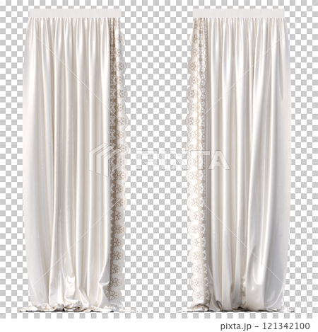 curtain isolated on a transparent background, interior decorations, 3D illustration, cg render 121342100