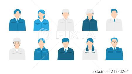 製造業や工場で働く人々のアイコンセット 製造業や工場で働く人々のアイコンセット 121343264