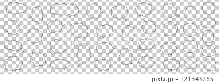 ふにゃふにゃなふきだしのベクターイラストセット。吹き出し、枠、フレーム、飾り、曲線 121343285