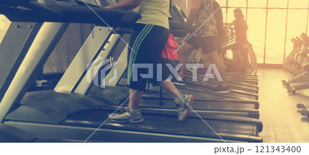 Cardio on electric treadmill machine. 121343400