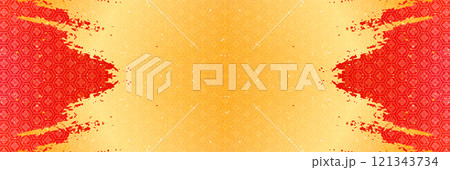 お祝いの日本の伝統紙 金と赤の和柄模様が美しい和紙 横長の背景素材 お祝いの日本の伝統紙 金と赤の和柄模様が美しい和紙 横長の背景素材 121343734