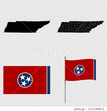 Set of map and map with province, flag and flagpole of Tennessee state. Vector illustration. Set of map and map with province, flag and flagpole of Tennessee state. Vector illustration. 121344611
