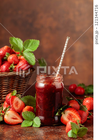Strawberry jam and fresh berries. Strawberry jam and fresh berries. 121344716