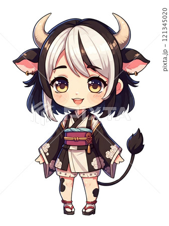着物を着た牛の女の子（擬人化） 121345020