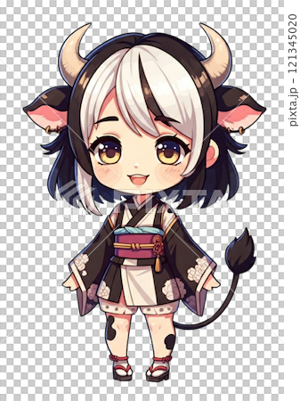 着物を着た牛の女の子（擬人化） 121345020