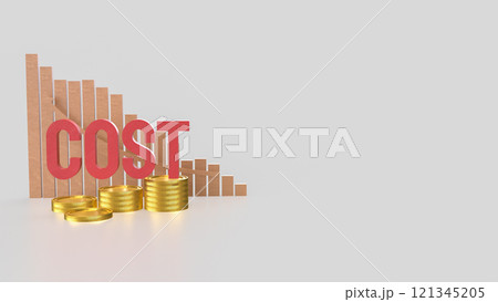 The Red cost text and gold coins for business concept 3d rendering. 121345205