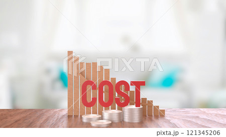 The Red cost text and gold coins for business concept 3d rendering. 121345206