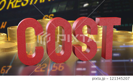 The Red cost text and gold coins for business concept 3d rendering. 121345207