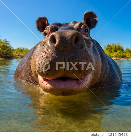 カバのアップ画像 121345438