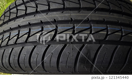 detailed image of a brand new car tire showcasing its intricate tread pattern for enhanced grip and performance detailed image of a brand new car tire showcasing its intricate tread pattern for enhanced grip and performance 121345440