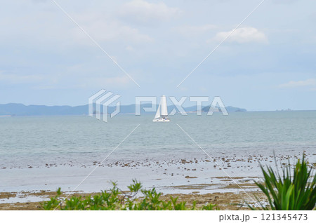 boat or ship in the sea , sea , mountain and island or Phuket 121345473