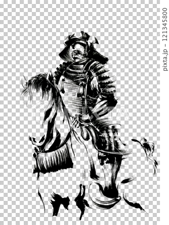 針葉林戲劇中武士的墨繪插圖 121345800