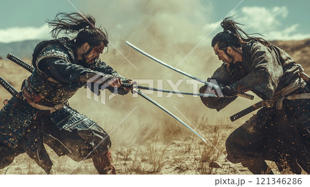決闘する二人の侍 、戦いの決着の瞬間 のイラスト素材 [121346286] - PIXTA
