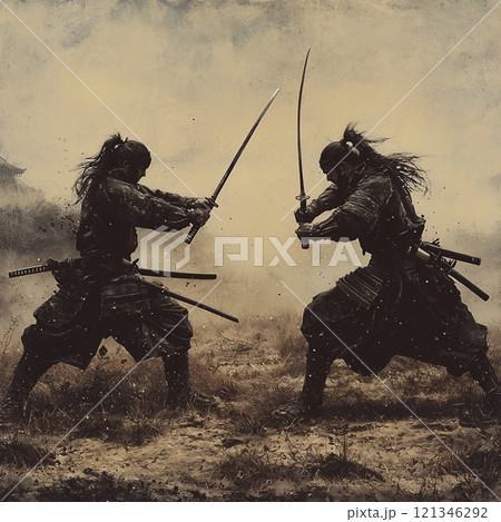 決闘する二人の侍 、戦いの決着の瞬間 のイラスト素材 [121346292] - PIXTA