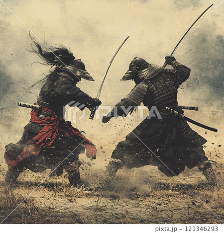 決闘する二人の侍 、戦いの決着の瞬間 のイラスト素材 [121346293] - PIXTA