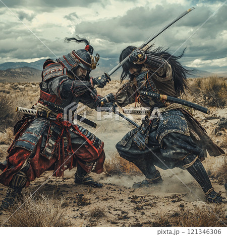 決闘する二人の侍 、戦いの決着の瞬間 のイラスト素材 [121346306] - PIXTA