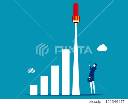Business growth and rocketship. Business efficiency vector flat style Business growth and rocketship. Business efficiency vector flat style 121346475