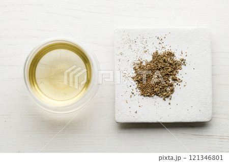 cup of hot tea and tea bag 121346801