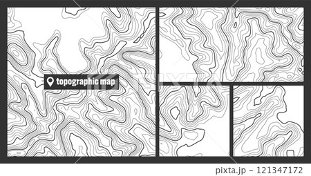 Colorful topographic map sets with contour lines. Geographic terrain grid, relief height elevation. Ground path pattern. Travel and navigation, cartography design element. Vector illustration Colorful topographic map sets with contour lines. Geographic terrain grid, relief height elevation. Ground path pattern. Travel and navigation, cartography design element. Vector illustration 121347172