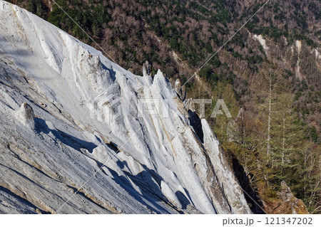 日向山・ガンガワラの岩峰と新緑の山並み 121347202