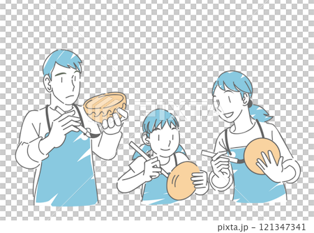 A family painting pottery during a pottery experience A family painting pottery during a pottery experience 121347341