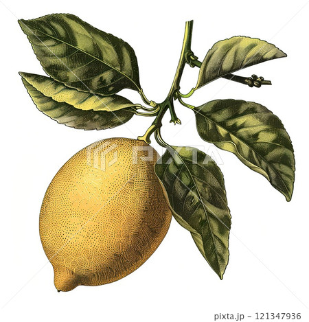Lemon fruit with leaves. Hand drawn sketch  illustration. 121347936