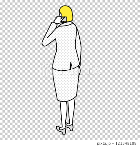 アイソメトリック_電話をする女性の後ろ姿のイラスト 121348189