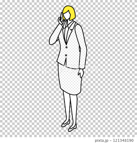 アイソメトリック_スーツ姿で電話をする女性のイラスト アイソメトリック_スーツ姿で電話をする女性のイラスト 121348190