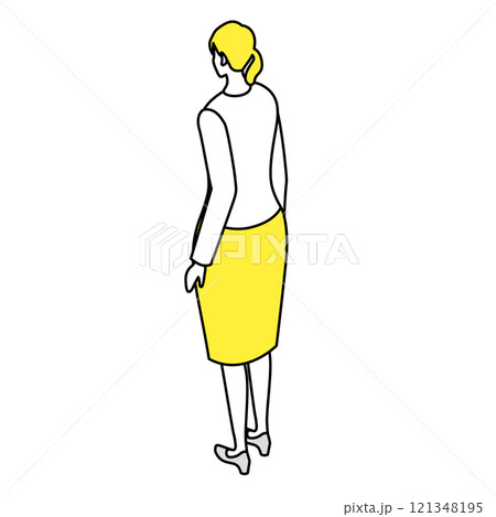 アイソメトリック_オフィスカジュアルな服装で立っている女性のイラスト 121348195