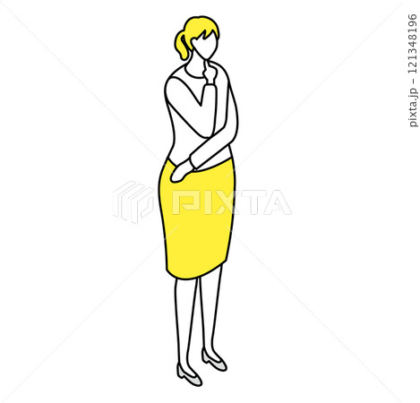 アイソメトリック_オフィスカジュアルな服装で立っている女性のイラスト 121348196