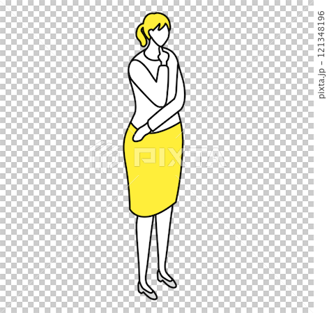 アイソメトリック_オフィスカジュアルな服装で立っている女性のイラスト 121348196