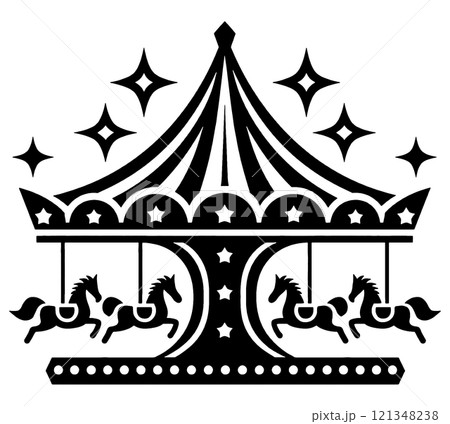 メリーゴーランドのシルエットイラスト 透過背景の切り抜き メリーゴーランドのシルエットイラスト 透過背景の切り抜き 121348238