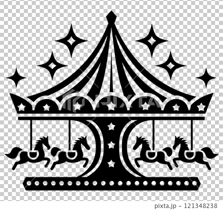 メリーゴーランドのシルエットイラスト 透過背景の切り抜き メリーゴーランドのシルエットイラスト 透過背景の切り抜き 121348238