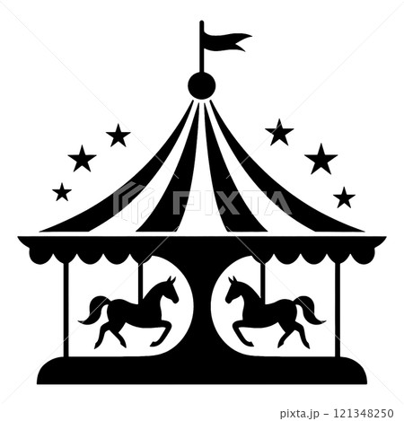 メリーゴーランドのシルエットイラスト　透過背景の切り抜き 121348250