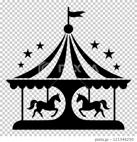 メリーゴーランドのシルエットイラスト　透過背景の切り抜き 121348250