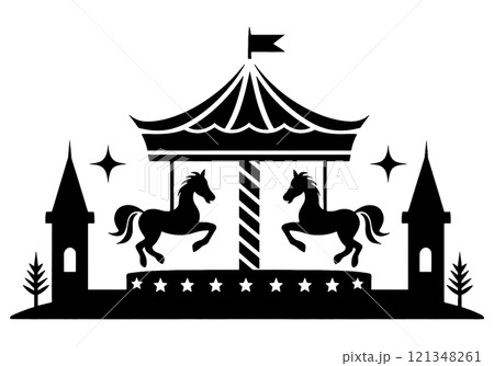 メリーゴーランドのシルエットイラスト 透過背景の切り抜き メリーゴーランドのシルエットイラスト 透過背景の切り抜き 121348261