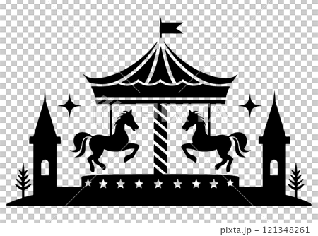 メリーゴーランドのシルエットイラスト 透過背景の切り抜き メリーゴーランドのシルエットイラスト 透過背景の切り抜き 121348261