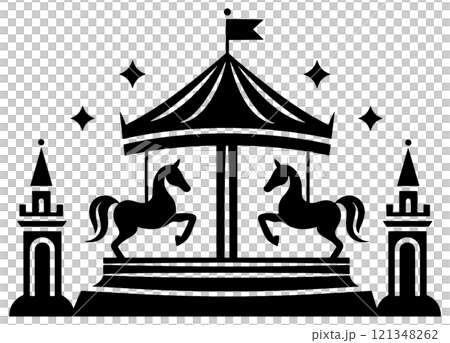 メリーゴーランドのシルエットイラスト 透過背景の切り抜き メリーゴーランドのシルエットイラスト 透過背景の切り抜き 121348262