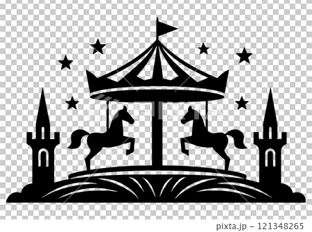 透明背景上的旋轉木馬剪影圖切口 121348265