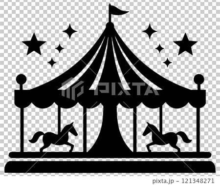 透明背景上的旋轉木馬剪影圖切口 121348271